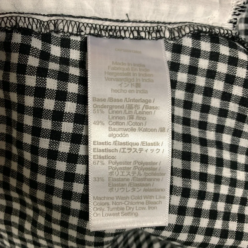 Madewell Mini Dress Size Large Black/White Gingham Smocked U-Neck Linen NWT $119 - Picture 7 of 11